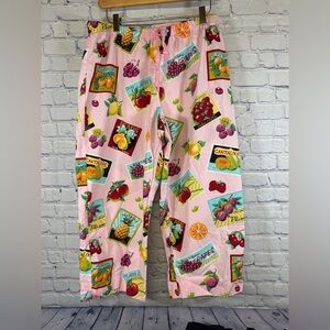 VINTAGE Nick & Nora Collectible Whimsical Fruit Stand Pink Pajama Capri Pants L